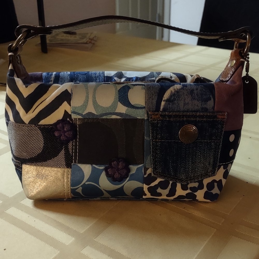 Coach Rare Embroided Multi-Patchwork Denim Pouche… - image 2